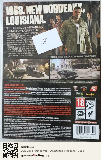 Mafia III Computer, United Kingdom box back