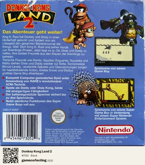 Donkey Kong Land 2 Game Boy, NTSC box back