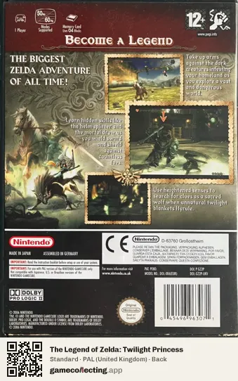 The Legend of Zelda: Twilight Princess Nintendo GameCube, United Kingdom box back