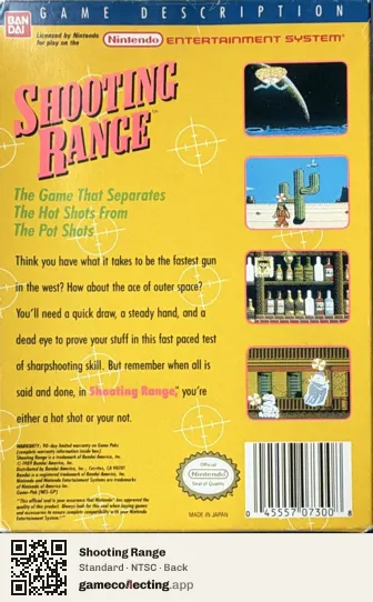 Shooting Range Nintendo Entertainment System, NTSC box back