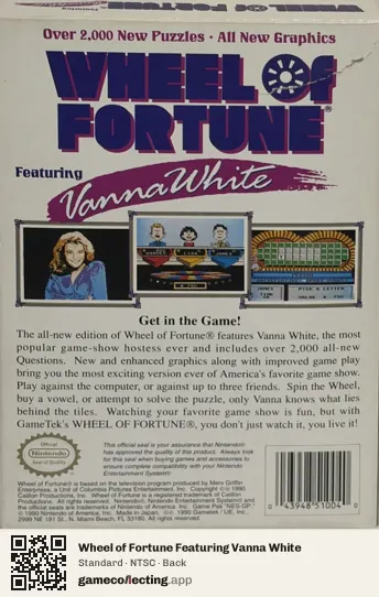 Wheel of Fortune Featuring Vanna White Nintendo Entertainment System, NTSC box back