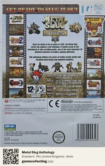 Metal Slug Anthology Nintendo Wii, United Kingdom box back