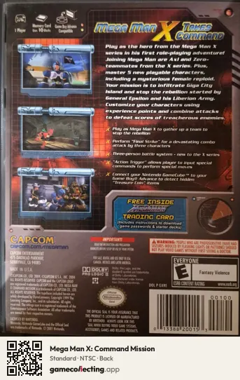 Mega Man X: Command Mission Nintendo GameCube, NTSC box back