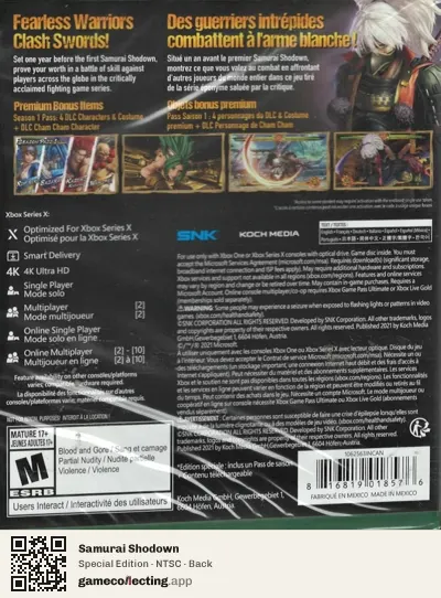 Samurai Shodown Xbox Series X, NTSC box back