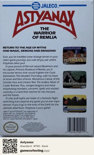Astyanax Nintendo Entertainment System, NTSC box back