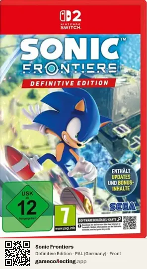 Sonic Frontiers Nintendo Switch 2, Germany box front