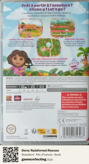 Dora: Rainforest Rescue Nintendo Switch, France box back