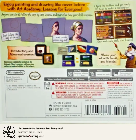 Art Academy: Lessons for Everyone! Nintendo 3DS, NTSC box back