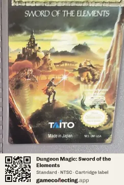 Dungeon Magic: Sword of the Elements Nintendo Entertainment System, NTSC cartridge label