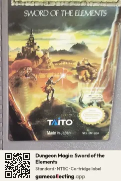 Dungeon Magic: Sword of the Elements Nintendo Entertainment System, NTSC cartridge label