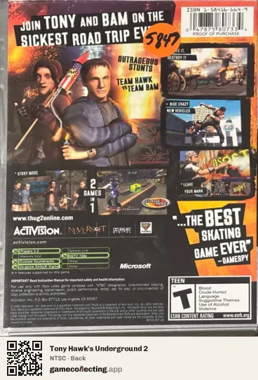 Tony Hawk's Underground 2 Xbox, NTSC box back