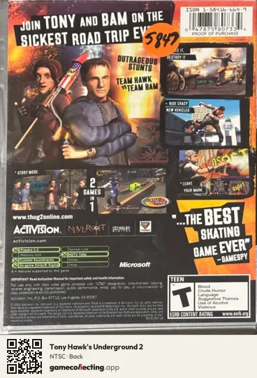 Tony Hawk's Underground 2 Xbox, NTSC box back