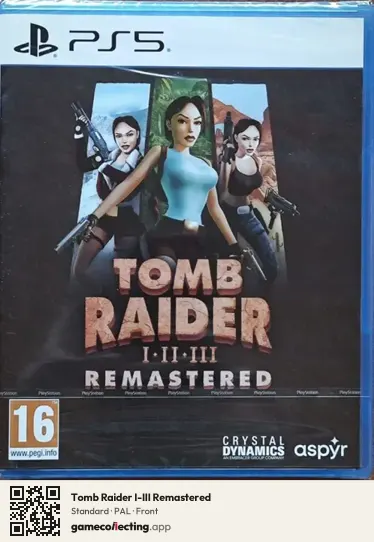 Tomb Raider I-III Remastered PlayStation 5, PAL box front