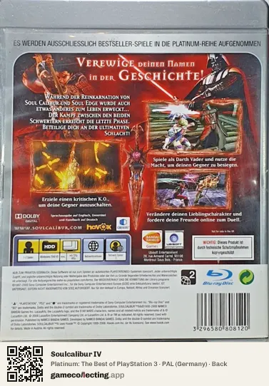 Soulcalibur IV PlayStation 3, Germany box back