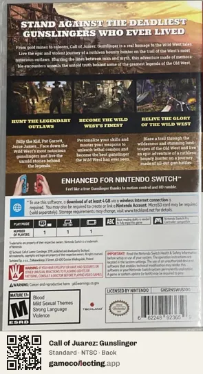 Call of Juarez: Gunslinger Nintendo Switch, NTSC box back
