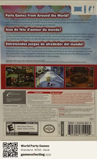 World Party Games Nintendo Wii, NTSC box back