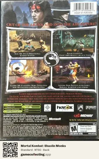 Mortal Kombat: Shaolin Monks Xbox, NTSC box back