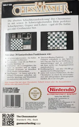 The Chessmaster Nintendo Entertainment System, PAL box back