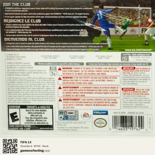 FIFA 13 Nintendo 3DS, NTSC box back