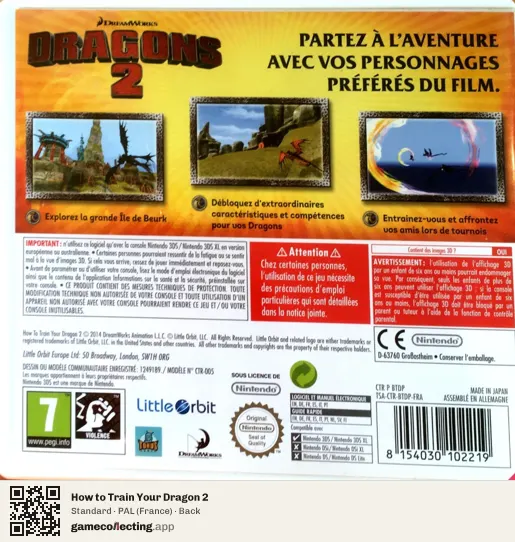 How to Train Your Dragon 2 Nintendo 3DS, France box back