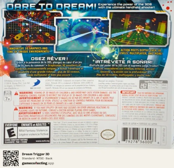 Dream Trigger 3D Nintendo 3DS, NTSC box back