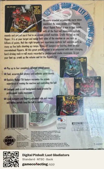 Digital Pinball: Last Gladiators Sega Saturn, NTSC box back