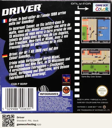 Driver Game Boy Color, PAL box back