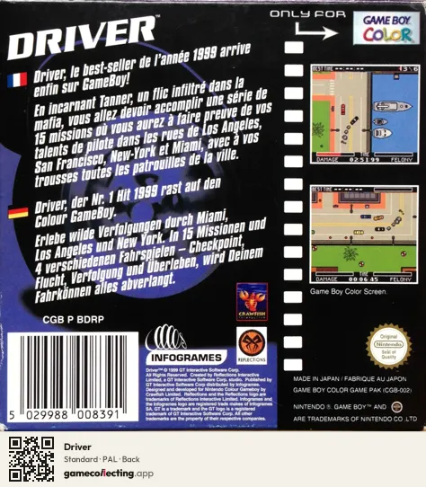 Driver Game Boy Color, PAL box back