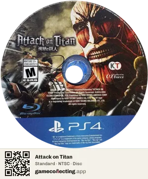 Attack on Titan PlayStation 4, NTSC disc