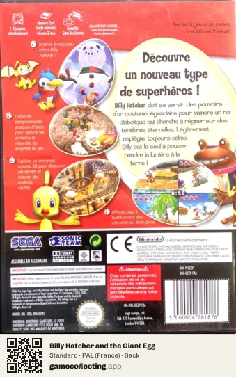 Billy Hatcher and the Giant Egg Nintendo GameCube, France box back