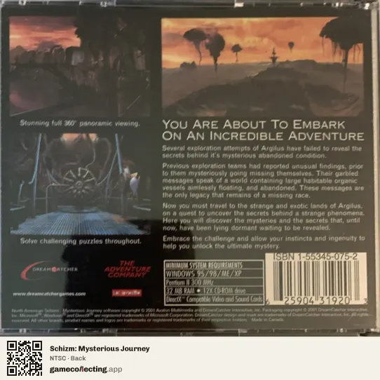 Schizm: Mysterious Journey Computer, NTSC box back