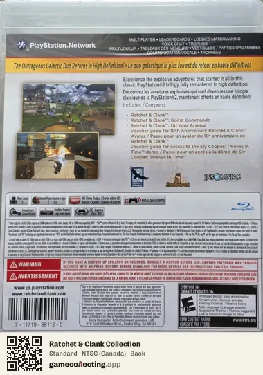 Ratchet & Clank Collection PlayStation 3, Canada box back