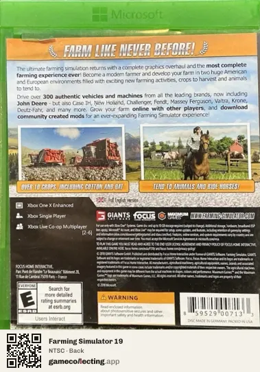 Farming Simulator 19 Xbox One, NTSC box back