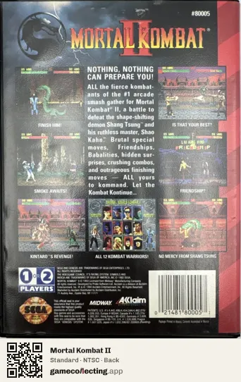 Mortal Kombat II Sega Mega Drive / Genesis, NTSC box back
