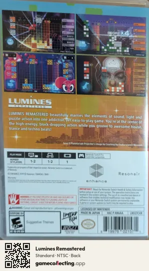 Lumines Remastered Nintendo Switch, NTSC box back