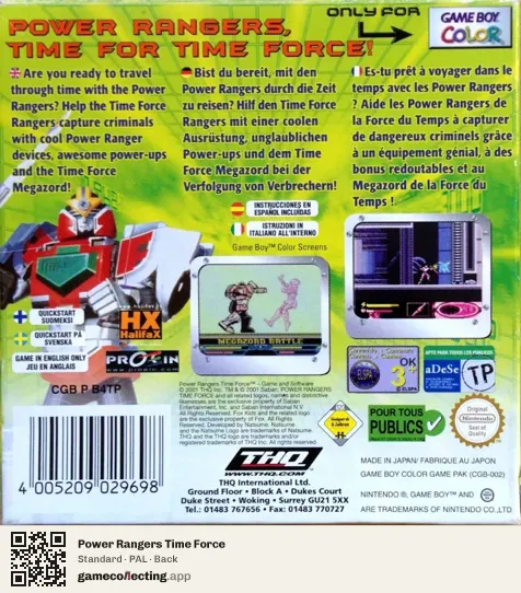 Power Rangers Time Force Game Boy Color, PAL box back