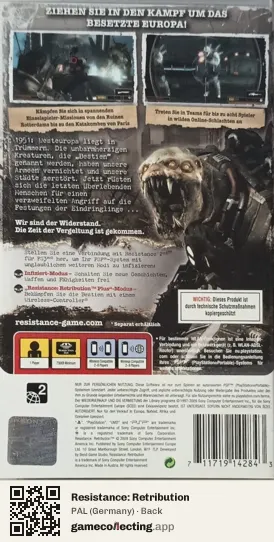 Resistance: Retribution PlayStation Portable, Germany box back