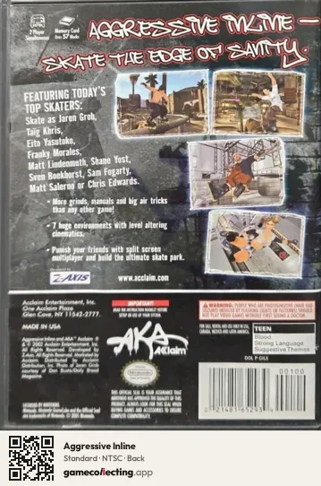 Aggressive Inline Nintendo GameCube, NTSC box back