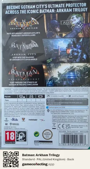 Batman: Arkham Trilogy Nintendo Switch, United Kingdom box back