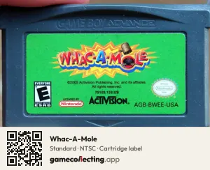 Whac-A-Mole Game Boy Advance, NTSC cartridge label