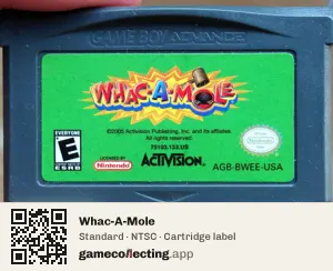 Whac-A-Mole Game Boy Advance, NTSC cartridge label