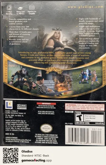 Gladius Nintendo GameCube, NTSC box back