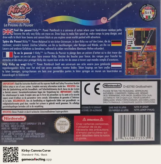 Kirby: Canvas Curse Nintendo DS, PAL box back