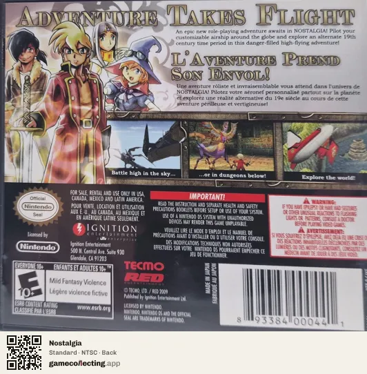 Nostalgia Nintendo DS, NTSC box back