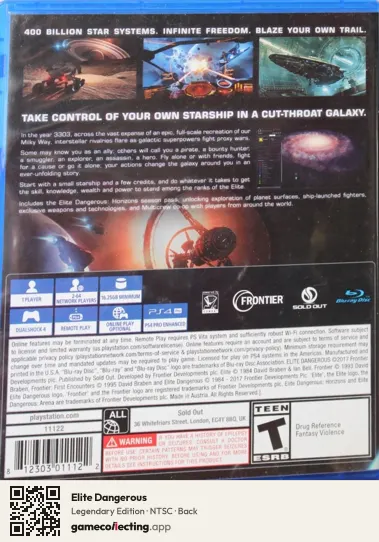 Elite Dangerous PlayStation 4, NTSC box back