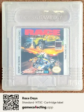 Race Days Game Boy, NTSC cartridge label