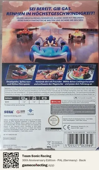 Team Sonic Racing Nintendo Switch, Germany box back
