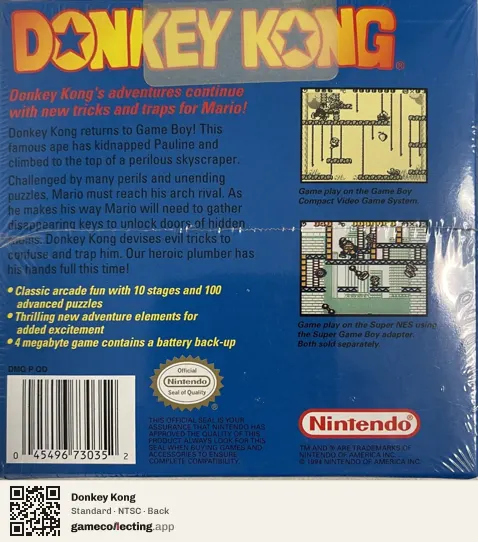 Donkey Kong Game Boy, NTSC box back