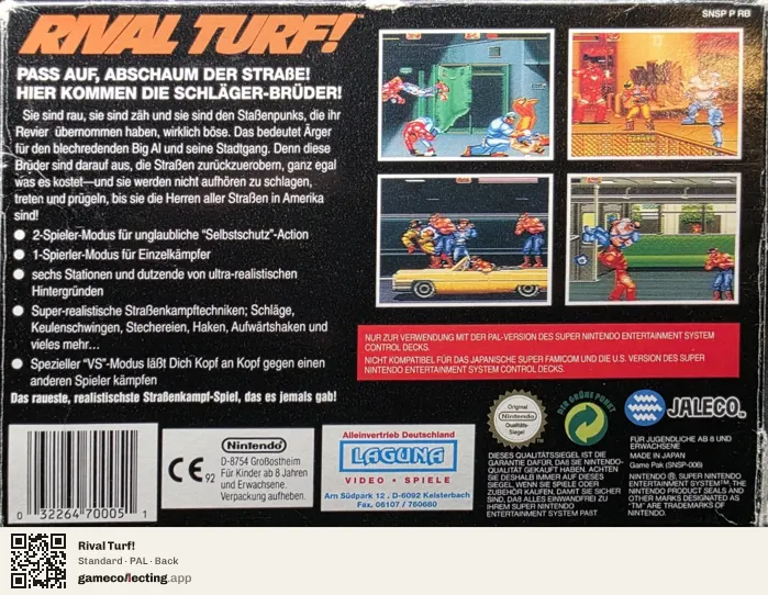 Rival Turf! Super Nintendo Entertainment System, PAL box back