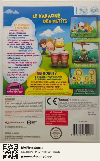 My First Songs Nintendo Wii, France box back